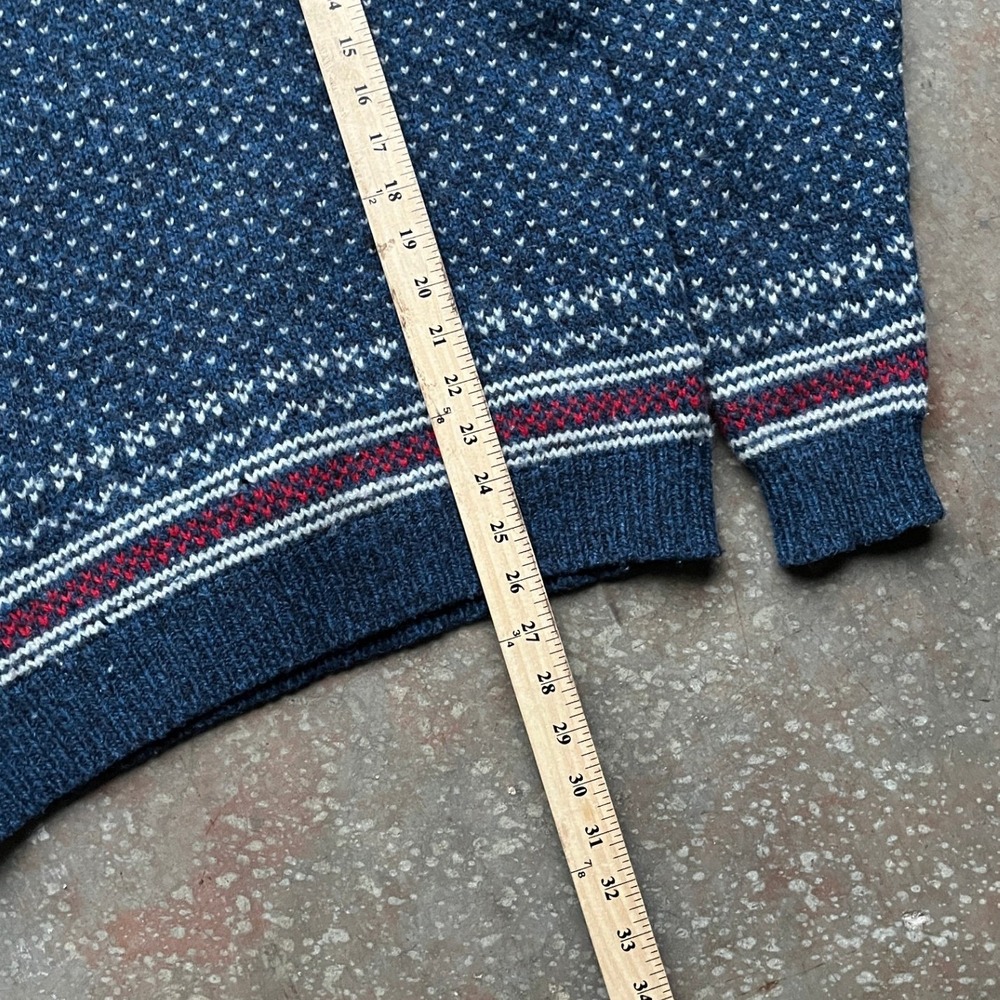 VTG L.L. Bean Vintage Mens Fair Isle Birdseye Wool Sweater Navy Blue USA Made M - Picture 6 of 9